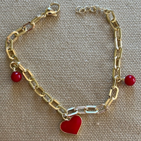 Jewelry - ♥️ Enamel Heart Charm Bracelet with Beads - 18k Gold Plated